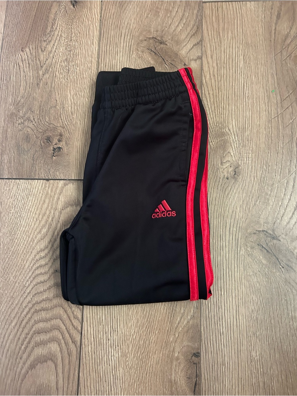 adidas Kids Black Sweatpants with Red Side Stripes